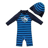 upandfast UV-Schutz einteiliger langärmliger Badeanzug mit Reißverschluss für Baby Jungen(Dunkelblau,9-12 Monate)