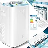 KESSER® Klimaanlage Mobil Klimagerät 4in1 kühlen, Luftentfeuchter, lüften, Ventilator - 9000 BTU/h 2.600 Watt 2,7KW - Klima, Fernbedienung und Timer, Nachtmodul, Inkl. Batterien & Abdichtungsset, Weiß
