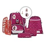 Step by Step 2IN1 PLUS Spiegelburg Schulranzen-Set, Pferdefreunde Horse Love, 6-teilig, rosa, ergonomischer Tornister mit Reflektoren, höhenverstellbar, für Grundschule und Freizeit, 19l