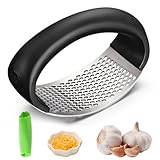 2024 Upgrade Knoblauchpresse Edelstahl, Stainless Steel Garlic Presser, Knoblauchwippe Kochgerät Knoblauchschneider Garlic Press Rocker für Zerkleinertem Gemüse Verwendet (Schwarz)