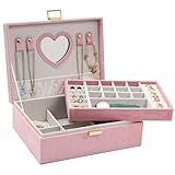 Dajasan Schmuckkästchen Mädchen, Schmuckaufbewahrung Damen, 2 Etagen Samt Schmuckschatulle für kleine Mädchen Kinder, Schmuck Geschenk Box für Weihnachten, Geburtstag, Neujahr (Rosa)