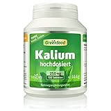 Greenfood Kalium, 250 mg, 120 Tabletten - Nervensystems, Muskelfunktion und Blutdruck. OHNE künstliche Zusätze. Ohne Gentechnik. Vegan.