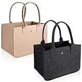 Xialvyu 2 Stück Filztasche Einkaufstasche, 30 * 20 * 18 cm Faltbar Filztaschen Shopper, Filz Henkeltasche Tragetasche Shopping Bag zur Spielzeug, Einkaufen, Ausgehen, Aufbewahrung