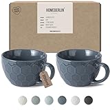 HOMEBERLIN® Design Cappuccino Tassen Set | 200ml | Kaffeetasse aus hochwertigem Steingut | Dickwandige Tasse | Modernes Kaffeetassen Set aus 100% Handfertigung