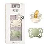 BIBS Couture Schnuller 2er-Pack, BPA-frei, Kiefergerechte Form. Naturkautschuk/Latex, Hergestellt in Dänemark. 0-6 Monate (2er Pack), Ivory/Sage