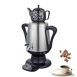 Elektrischer türkischer Teekocher, 4-Liter-Edelstahlkanne und 1-Liter-Keramiktasse, Trockengehschutz, geteilter Kaffeebereiter mit Filter, Teekannen-Set für Kaffee, Dufttee, türkischen Tee(Black)