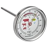 TFA Dostmann Analoges Bratenthermometer aus Edelstahl, 14.1028, ideal für Fleisch, Fisch, Geflügel, Fleischthermometer, perfekt gebraten, silber,Ø 51 x L 117 mm