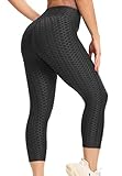STARBILD Damen Leggings 3/4 Anti Cellulite, Scrunch Butt Yogahose Honeycomb, Capri Boom Booty Workout Gymnastik, L1060-klassisch-Schwarz XL