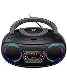 Denver TCL212BT Radio mit Bluetooth, Bluetooth Radio mit Lichteffekte, Tragbarer CD player, AUX, USB, Grau, Schwarz