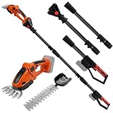 Akku Teleskop Heckenschere, 21V Gras und Strauchschere mit Verstellbarem Stiel, Grasschere mit Stiel Teleskopstab und 2 Austauschbaren Klingen, für Garten & Hecken, Ohne-Akku