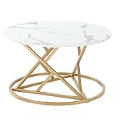 Liink1Ga Marmor Couchtisch Weiß Rund Marmor Tisch für Wohnzimmer, Modern Couch Beistelltisch Sofatisch Rund mit Champagnergoldenem Rahmen und Platte in Marmoroptik(Kunstmarmor)