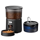 Futterautomat Katze Katzenfutter Automat und Katzenbrunnen: Futterspender Hunde mit Programmierbarem Timer 6 Mahlzeiten pro Tag - 3L Futterspender und 2.4L Trinkbrunnen für Kleine/Mittlere Haustiere