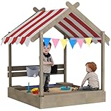 Outsunny Sandkasten mit Dach, Sandkiste aus Holz mit Sitzplatz, Spielhaus, 124 x 116 x 146 cm Sandbox mit Tafel für 3-7 Jahre Kinder, Garten, Grau