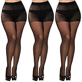 YOGINGO 3 Paar Strumpfhosen für Damen, Toeless Strumpfhose Schwarz Hautfarbe 20 DEN Verstärkte Feinstrumpfhose Transparent Reißfest