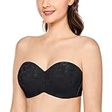 DELIMIRA Damen Trägerloser BH Jacquard mit Bügel ohne Einlagen Große Größen Schwarz 90D