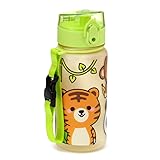 Brightium Trinkflasche - Bruchsichere Trinkflasche 350 ml, Motiv Wildtiere, ideal für Kinder, robust und leicht zu transportieren.