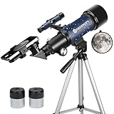 Teleskop für Erwachsene Anfänger, 70mm Aperture 400mm AZ Mount Voll Multi-Coated Optics Refraktor Tragbare Teleskope, Reiseteleskop mit Stativ und Telefon Adapter-Blau