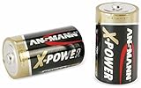 Ansmann X-Power Alkaline Batterie Mono D LR20 Longlife Alkalibatterie für extrem hohen Strombedarf (2er Pack), Schwarz, 2 Stück