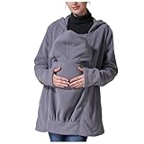 Tragejacke für Mama und Baby 2 in 1 Damen Langarm Kapuze Schwangerschaftsjacke Warm Tragen mit Babyeinsatz Cardigan Schwarz Damen (Grey, M)