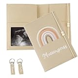 Apdvenk Mutterpass für Schutzhülle aus Filz mit Fächern, Deutschen Mutterpass Hülle Filz, Mutterpass Schutzhülle für Impfpass, Hülle Mutterpass mit Gummiband mit 2 Schlüsselanhänger Filz(Beige)