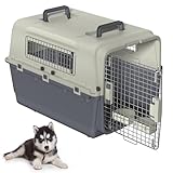 Froadp Transportbox für Haustiere Hund Katze Hundebox aus PP Kunststoff 80x57x70cm Katzentransportbox Hundetransportbox mit Rädern & Urinabstandshalter & Hängende Fressnäpfe Katzenbox