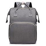 WXJHNYBS Mit Bett Wickelrucksack, Wickelrucksack Mit Bett Babytasche Für Unterwegs Mit Isoliertasche Wickeltasche Groß Für Mama Und Papa,Grey