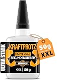 Sekundenkleber extra stark Gel – XXL 50 g Superkleber für präzise Reparaturen – tropffrei, wasserfest, hitzebeständig – KRAFTPROTZ Alleskleber für Holz, Metall, Kunststoff, Glas, DIY & Modellbau