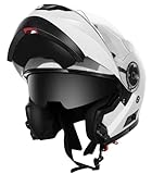 YEMA Motorradhelm Klapphelm Integralhelm Fullface Helm YM-925 Rollerhelm Sturzhelm mit Doppelvisier Sonnenblende ECE für Damen Herren Erwachsene-Weiß-XL