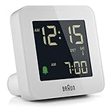 Braun Funkwecker für Mitteleuropa (MEZ) mit Snooze-Funktion, Negativ-LCD-Display, Schnelleinstellung, Alarmton im Crescendo, weiß, Modell BC09W-DCF