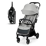 Kinderkraft APINO Buggy bis 22 kg, Liegebuggy, Kinderwagen, Leicht - 7,5kg, Automatisches zusammeklappen, Verstellbare Rückenlehne bis zur Liegeposition, ideal für Reisen, Grau