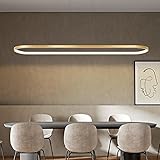 Bellastein Pendelleuchte Oval Esstisch Büro Lampen, LED Hängeleuchte Dimmbar Deckenleuchte mit Fernbedienung, Modern Ring Design Kronleuchter für Esszimmer Küchenlampe Blendfrei (L90cm, Gold)