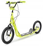 HyperMotion Runkie Cityroller - Scooter für Erwachsene & Kinder mit 16' Lufträdern (40 cm), stabilem Stahlrahmen, V-Brakes, klappbar, bis 100 kg belastbar - Gelb