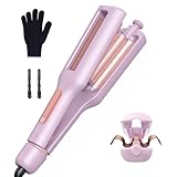 22/25/32/38mm Einstellbar Welleneisen für Haare - 4 In 1 Lockenstab für Beach Waves/Natürlich Wellen/Wasserwellen/Mermaid Waves, Verbrennungsschutz, Anzeige, 4 Temperaturen(140-210°C), Hellviolett