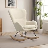 DARDVORLAG Schaukelstuhl Dreifarbiges Leinen-Color-Blocking Schwingsessel Relaxsessel für Wohnzimmer Schlafzimmer Belastbarkeit bis 150 kg (Beige, 100CMX98CMX73CM)