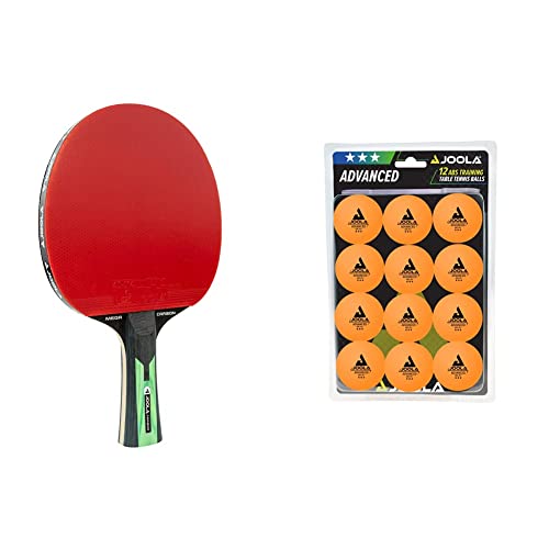 JOOLA Profi Tischtennisschläger Mega Carbon, ITTF zugelassen, für fortgeschrittene Spieler & 44255 Tischtennis-Bälle Training 40mm, Orange 12er Blister Pack
