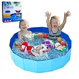 Faltbarer Hundepool für Kleine & Große Hunde, 120 x 30cm Hundebadewanne Katzen Swimmingpool Planschbecken für Kinder, Haustier Schwimmbecken rutschfest Sicher Tragbar Kinderpool Blau