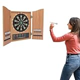 Gelb Elektronische Schrank Dartscheibe, Dekorative Dartscheibe Schrank Set mit 4 LED-Anzeigen und 12 Darts 88 Dartköpfe, 27 Kategorien und 243 Unterkategorien, für 1 Bis 16 Spieler
