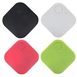 Baceyong 4 Stück Schwarz + Grün + Rot + Weiß Mini-GPS-Tracking-Suchgerät, quadratisches Auto-Kinder-Geldbörsenschlüssel-Alarm-Locator-Echtzeit-Suchgerät, 20m Entfernung