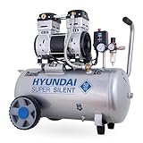 HYUNDAI Silent Kompressor SAC55753 | 50L Kessel, 8bar, ölfrei | 1.5kW / 2.0PS | Ansaugleistung 232 L/Min | Öl-Wasserabscheider | 59dB Luftkompressor leise, Flüster-Kompressor