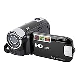 Videokamera-Camcorder, 16x 1080P 30FPS Vlogging-Kamerarecorder mit Drehbarem 2,7-Zoll-TFT-Bildschirm, Fülllicht, Eingebautem Lautsprecher, Unterstützung von 32 GB, für Hochzeiten (Schwarz)