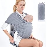 SaponinTree Tragetuch Baby, Hochwertiges Babybauchtrage Elastisches Tragetuch für Neugeborene und Kleinkinder bis 15Kg, 100% Weiche Bio-Baumwolle für Männer und Frauen (Hellgrau)