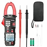 Stromzange, Strommesszange Digital Klemme AC/DC 600A, 6000 Counts TRMS Auto Range Multimeter, Amperemeter, Zangenamperemeter mit Taschenlampe Hintergrundbeleuchtung, NCV-Messung, Piepton-Erinnerung