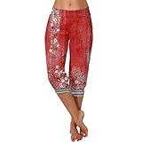 Capri-Leggings für Damen 2025, hohe Taille, Cutout, Yoga-Caprihose, leicht, gemütlich, kurze Hose, einfarbig, weich, Pyjamahose, Rot-A, XL