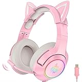 Gaming-headset Pink, Niedliches Katzenohr-headset, 7.1-surround-sound-gaming-headset Mit Einstellbarer Geräuschunterdrückung, Led-licht, Einziehbarem Mikrofon Und Abnehmbarem Katzenohr