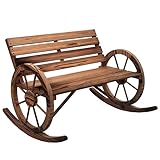 Outsunny Schaukelbank aus Holz, Schwingbank mit Armlehne, 2 Sitzer Gartenbank, Holzbank für Garten, Balkon, bis 240 kg belastbar, Verkohlt, 105 x 88 x 74 cm