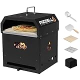 Pizzello Pizza Oven Outdoor Wood Fired 2-Layer Detachable Outside Ovens mit Pizzastein, Pizza Peel, Deckel, Cooking Grill Rost - Schwarz