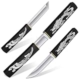 Purple Dragon 2-in-1 Doppelmesser Outdoor, Japanisches Tanto Messer mit Scheide, D2 Stahl Outdoor Survival Messer mit Holzgriff, Jagdmesser für Camping, Bushcraft, Geschenke füR Männer, Schwarz