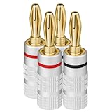 Aolso 24K vergoldeter Bananenstecker, Lautsprecheranschluss, 4,5-mm-Lautsprecheranschluss, 90-Grad-Lautsprecher-Bananenstecker für Lautsprecher Verstärker, Receiver Stereo (4 Stück)