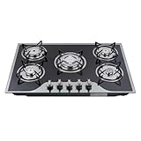 Gaskochfeld 5 Flammig Einbau Gasherd Beschichtetes Glas Gaskocher Gas Stove für Erdgas LPG 77.5 * 51 * 6.5cm