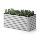ok-Living Hochbeet Kräuterbeet Gemüsebeet rechteckig 180x90x80cm (LxBxH) Silber Pflanzkasten Frühbeet Aufzucht Beet Garten